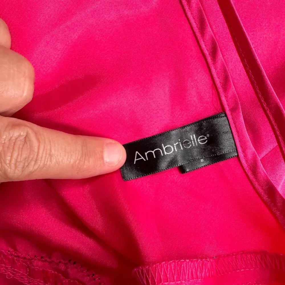 Ambrielle Hot Pink‎ Slip Nightgown Black Lace Trim XL Adjustable Straps Babydoll
